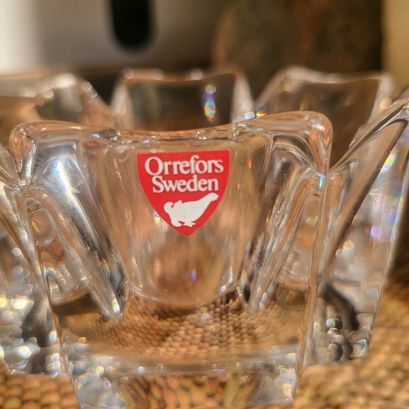 Vtg 70s Orrefors Sweden Crystal Corona 6 Panel Footed Dish~Lars Halsten - Picture 5 of 5